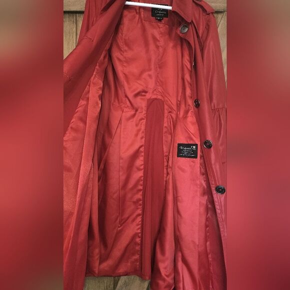Vintage Rufuete Red Italian Trench Coat with ruffled sleeves size 50 - Picture 9 of 12